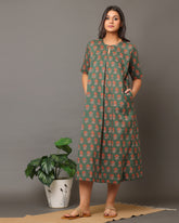 Earthy Green Floral Dress